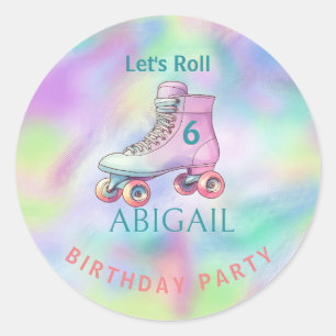 Sticker Rond Fille Roller Patinage fête d'anniversaire