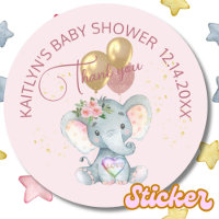 Fille rose Baby shower d'éléphant floral Merci