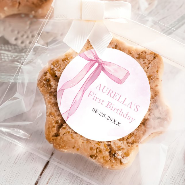 Sticker Rond Fille Rose Bow 1er anniversaire (Créateur téléchargé)