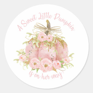 Sticker Rond Fille rose élégante de baby shower de citrouille