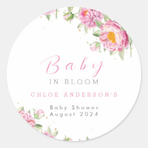Sticker Rond Fille Rose Floral bébé en Fleur Douche Douche mign
