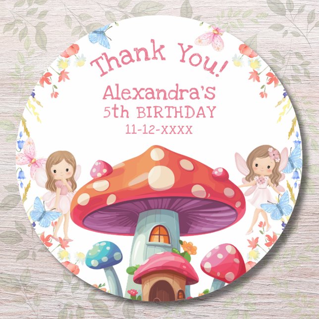 Sticker Rond Fille rose Floral Fée Anniversaire Merci (Créateur téléchargé)