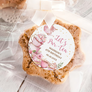 Sticker Rond Fille Rose & Gold Floral Tea Party Anniversaire