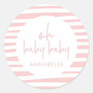 Sticker Rond fille rose jumeau baby shower typographie moderne