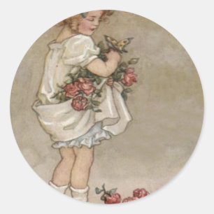 Sticker Rond Fille Rose papillon Anniversaire