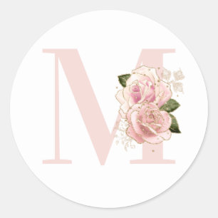 Sticker Rond Fille Rose Parties scintillant or Floral Blush Mon