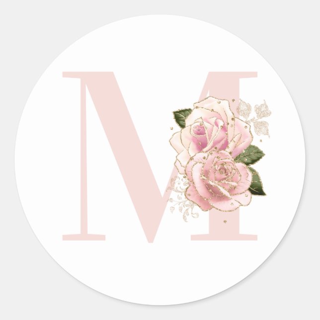 Sticker Rond Fille Rose Parties scintillant or Floral Blush Mon (Devant)