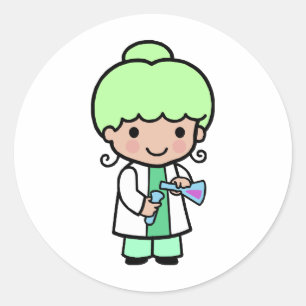 Sticker Rond Fille scientifique