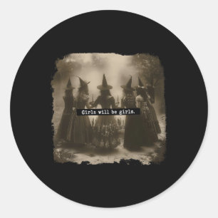 Sticker Rond Fille Sera Filles Sorcière Halloween Drôle Witchy 