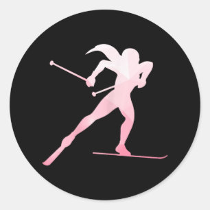 Sticker Rond Fille Silhouette Ski de fond Sports d'hiver