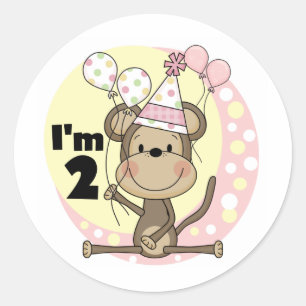 Sticker Rond Fille singe en Casquette de fête 2e anniversaire