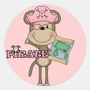 Sticker Rond Fille singe Pirate T-shirts et cadeaux