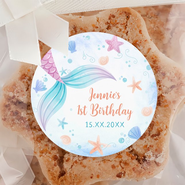 Sticker Rond Fille Sirène 1ère fête d'anniversaire (Créateur téléchargé)