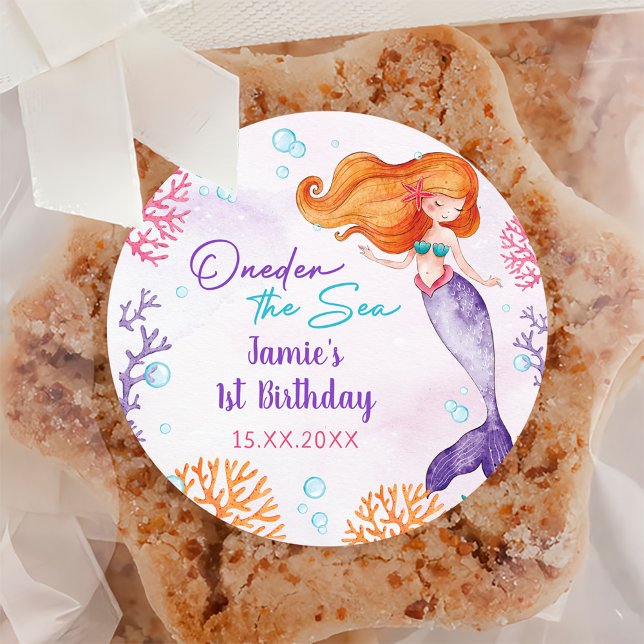 Sticker Rond Fille Sirène 1ère fête d'anniversaire (Créateur téléchargé)
