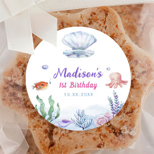 Sticker Rond Fille Sirène 1ère fête d'anniversaire