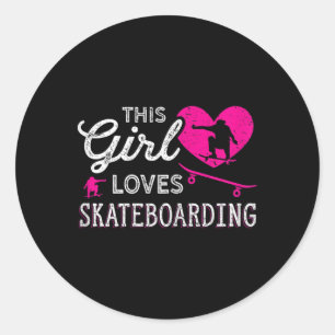 Sticker Rond Fille skater planche à roulettes vintage - Femme d