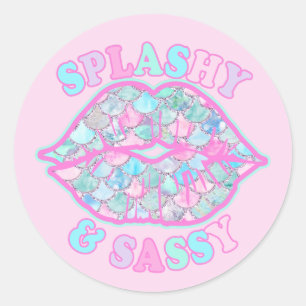 Sticker Rond Fille Splashy & Sassy Rose Turquoise Mermaid Kiss