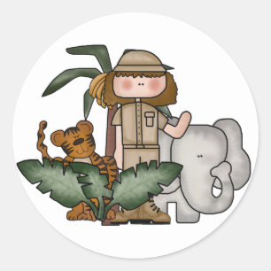 Sticker Rond Fille sur le safari