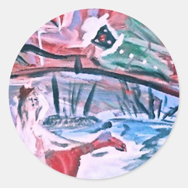 STICKER ROND FILLE SUR UN CHAMEAU ROUGE (Devant)