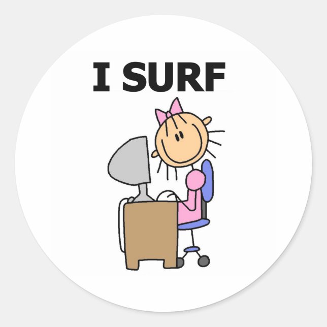 Sticker Rond Fille surfant sur le Web (Devant)