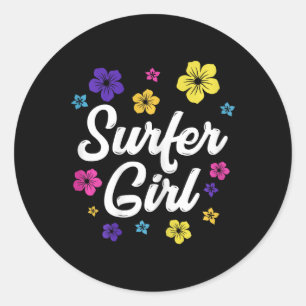 Sticker Rond Fille surfeuse Surf Rétro Vintage Cadeau de surf F
