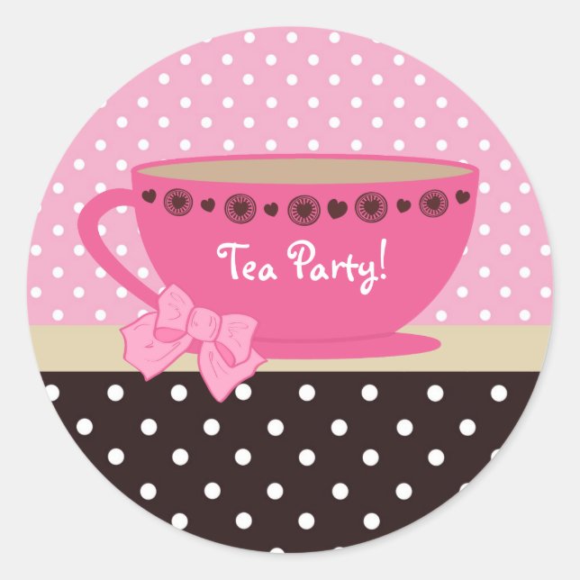 Sticker Rond Fille Tea Party Rose et Pois Brown (Devant)