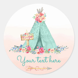 Sticker Rond Fille TeePee Cadeau Favori Bohème Tribal Merci