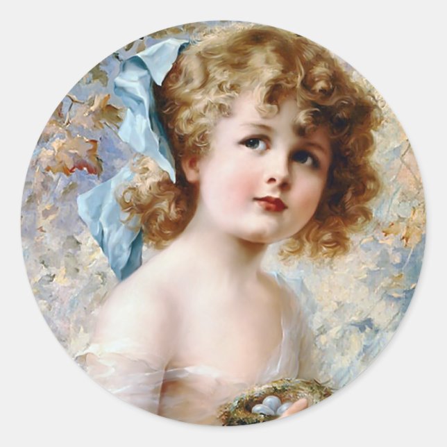 Sticker Rond Fille tenant le nid (Devant)