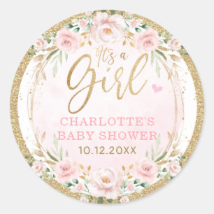 Sticker Rond Fille tendance Blush or rose floral rose bébé fill