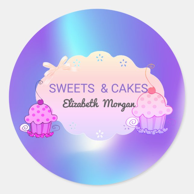 Sticker Rond Fille tendance, boulangerie holographique Cupcake (Devant)