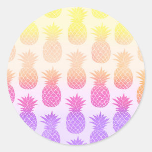 Sticker Rond Fille topique arc-en-ciel Motif d'ananas d'été
