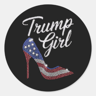 Sticker Rond Fille Trump Talon Haut Drapeau Américain Bling Pat