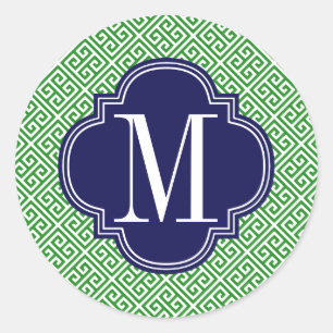 Sticker Rond Fille verte et marine grecque clé Motif personnali