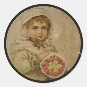 Sticker Rond Fille victorienne avec des roses de Noël