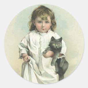 Sticker Rond Fille victorienne vintage en chemise de nuit avec