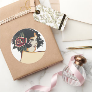 Sticker Rond Fille vintage