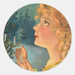 Sticker Rond Fille vintage de Noël