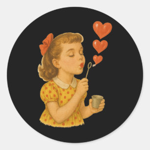 Sticker Rond Fille Vintage Envoie Des Baisers Amour Saint-Valen