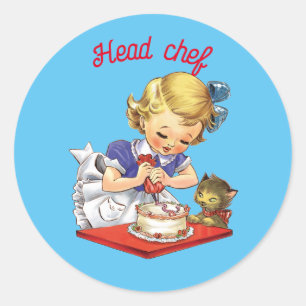 Sticker Rond Fille vintage personnalisée cuire un gâteau