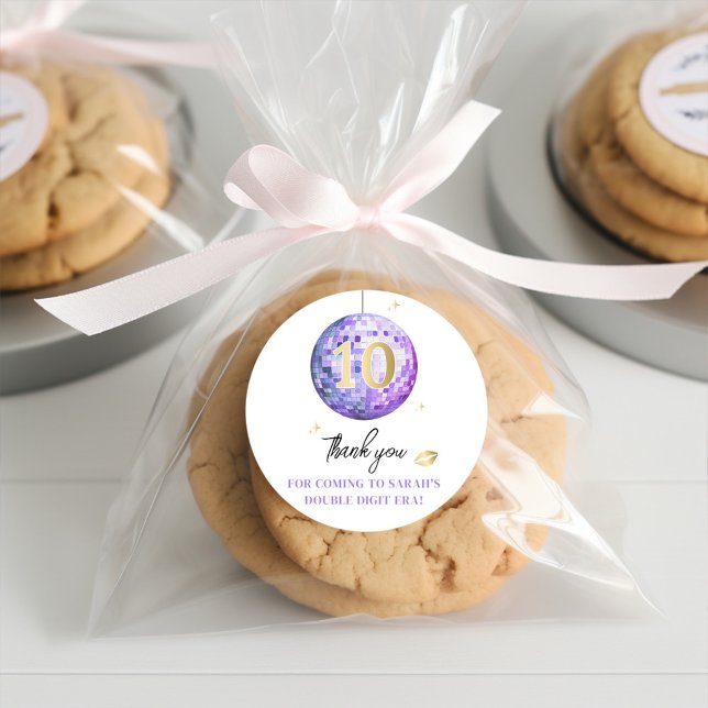 Sticker Rond Filles 10e anniversaire de la fête Purple Gold Gla (Créateur téléchargé)