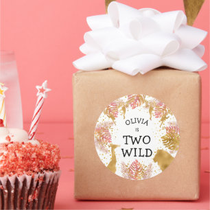 Sticker Rond Filles 2e anniversaire fête Pink Gold Safari
