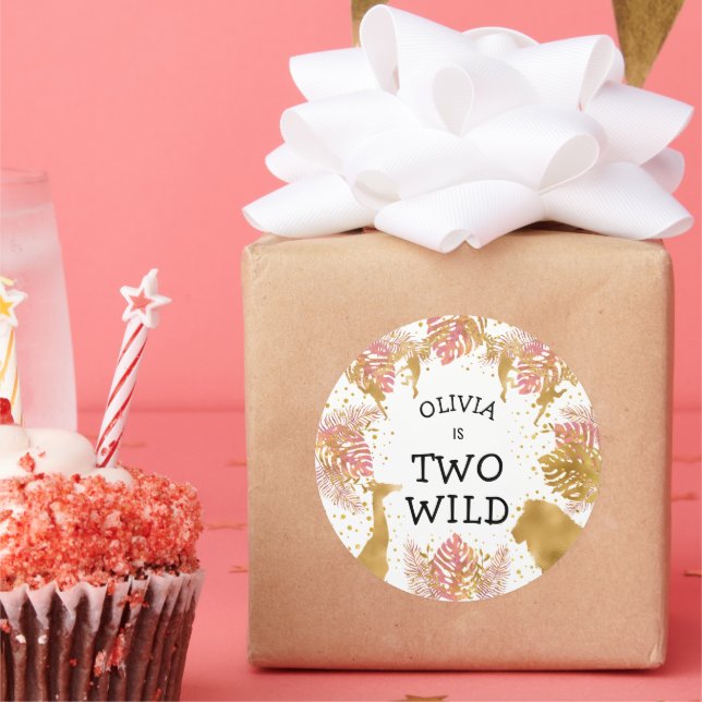 Sticker Rond Filles 2e anniversaire fête Pink Gold Safari (Fête)