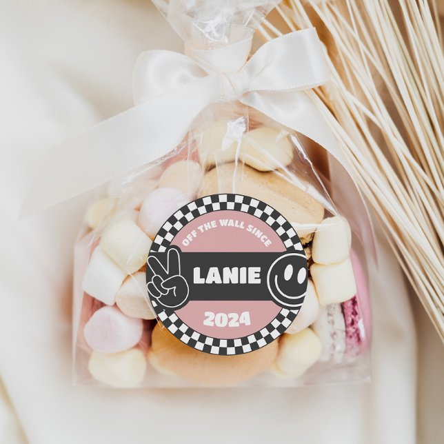 Sticker Rond Filles À damiers Skateboard Hippie Super Anniversa (Créateur téléchargé)