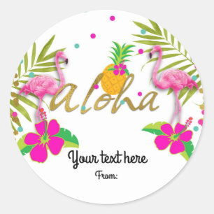 Sticker Rond Filles Aloha Luau Faveur de fête tropicale flamant