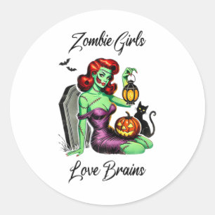 Sticker Rond Filles Amour Cerveaux Rétro Vintage Pin-up Nerd Ha
