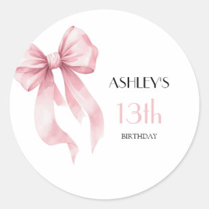 Sticker Rond Filles Anniversaire Ruban Rose