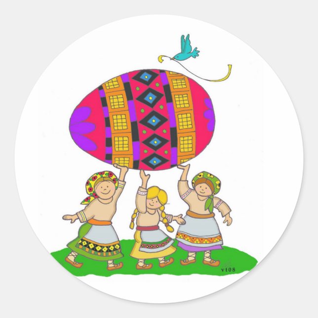 Sticker Rond Filles avec Pysanka (Devant)