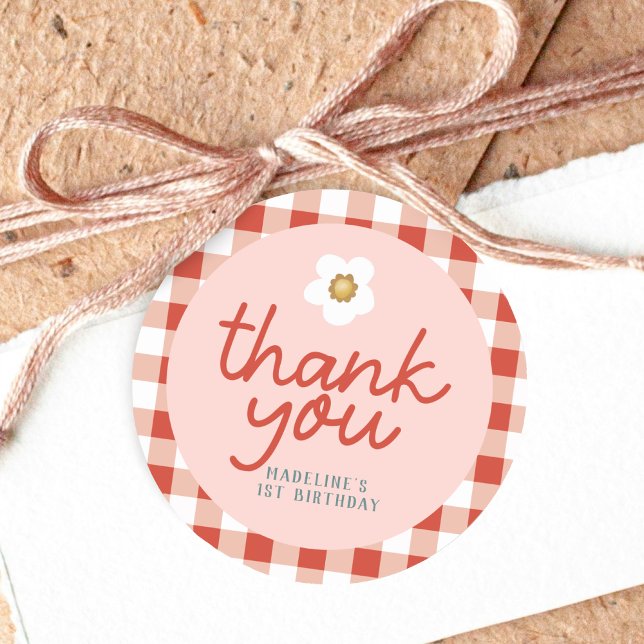 Sticker Rond Filles Berry Premier En vichy Enfants 1er annivers (Créateur téléchargé)