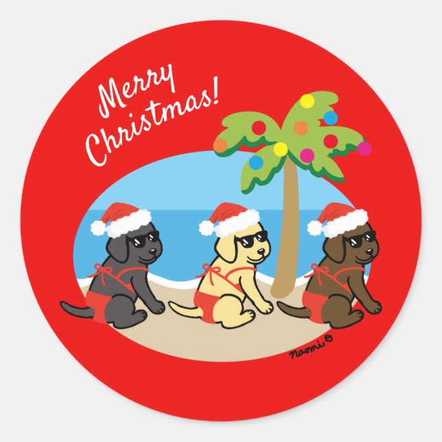Sticker Rond Filles Bikini Retriever du Labrador Christmas (Devant)