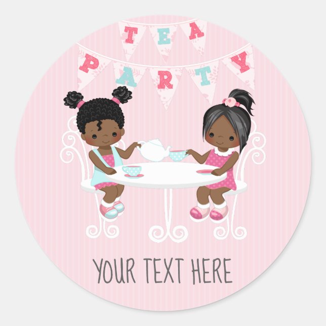 Sticker Rond Fille's Birthday Tea Party Shabby-Chic Personnalis (Devant)